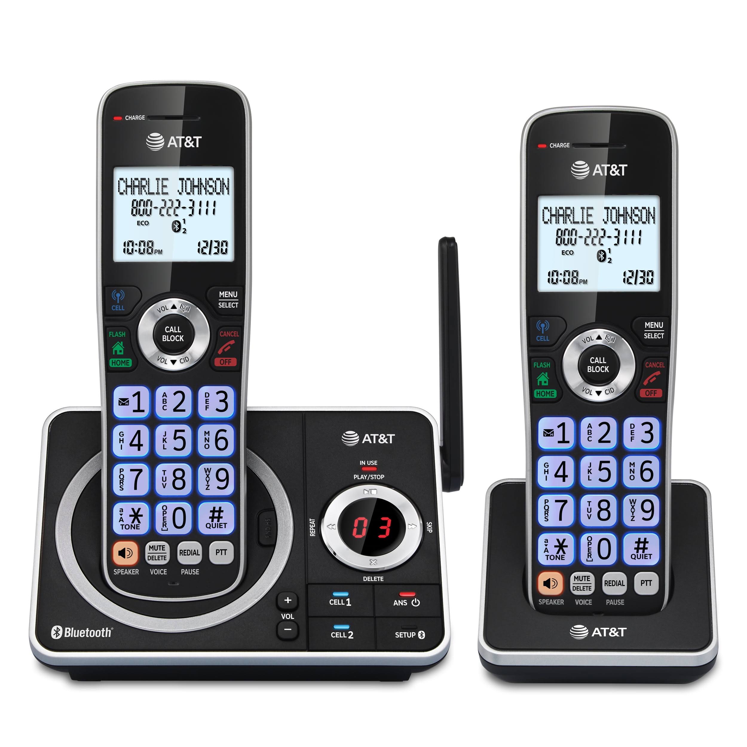 At&t 2-Handset Expandable Cordless Phone with Unsurpassed Range, Bluetooth Connect to Cell, Smart Call Blocker and Answering System dlp72212
