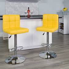 Leopard Bar Stools, Modern PU Leather Adjustable Swivel Bar Stool with Back, Set of 2 ( Yellow )