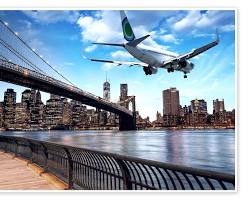 Image of New York City skyline with airplanes flying above