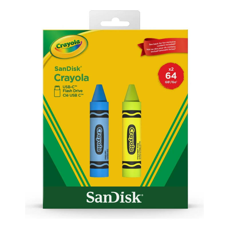 Sandisk Crayola 64gb Usb-c Flash Drive, 2pk Cerulean Blue and Electric Lime