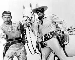 Lone Ranger 1949 TV series Clayton Moore as The Lone Ranger Jay Silverheels as Tonto Silver the horse black and white television stills ABC show, AI generated
