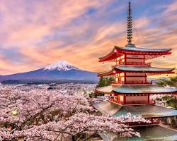 Image of Mount Fuji with a traditional Japanese temple in the foreground