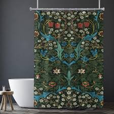 Amazon.com: SXXLDNG William Morris Shower Curtain Green Plant Tree Vine Red Stamens with Blue Bird Print Bathroom Polyester Waterproof Shower Curtain with 12 Hooks 72x78 Inches : Home & Kitchen