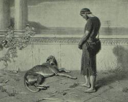 Image of Odyssey Book 19 classical art Odysseus recognition by Eurycleia scar