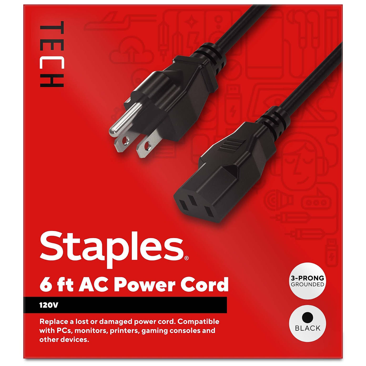 Staples TECH 6 ft. AC Power Cord st62398