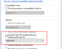 Override high DPI scaling behavior checkbox