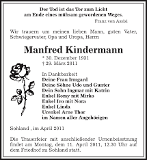 Manfred Kindermann : Traueranzeige - SZ Trauer