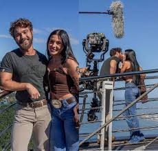 Ana Castela e André Luiz Frambach são flagrados gravando cena de beijo no Rio