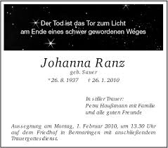 TA Johanna Ranz Blaustein - Todesanzeigen - Südwest Presse Online - OnlineServlet