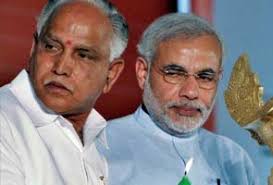 File picture of Narendra Modi with BS Yeddyurappa. Bangalore: Karnataka&#39;s former chief minister BS Yeddyurappa today hinted at returning to the Bharatiya ... - modi_yeddy_AP_295