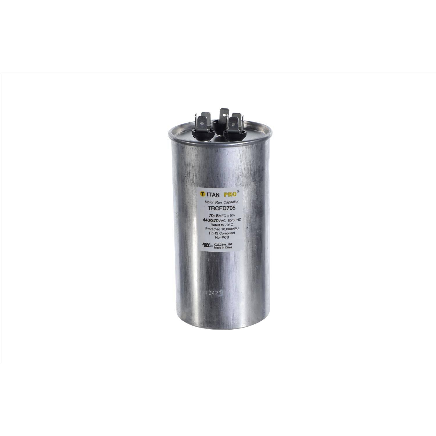 Packard Titan Pro 70+5 MFD 440/370V Round Run Capacitor trcfd705