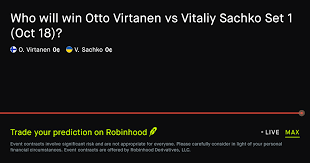 October 18, 2026: Otto Virtanen vs Vitaliy Sachko: Set 1 Winner Tennis Prediction Market