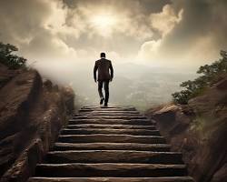 Image of person climbing stairs with a determined look