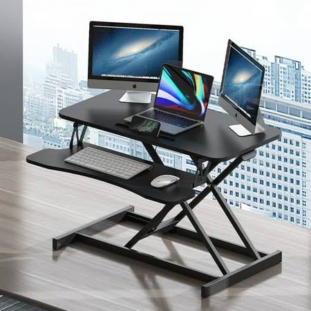 32 Inch Desk Converter, Height Adjustable Sit to Stand Riser, Dual Monitor and Laptop Workstation with Wide Keyboard Tray