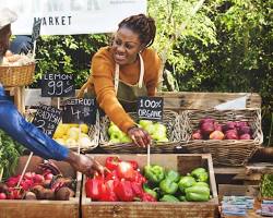 Image of diverse farmers market with fresh produce