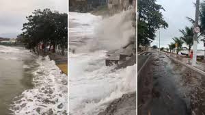 Ressaca no mar: ondas invadem orlas de Anchieta e Marataízes; veja vídeo