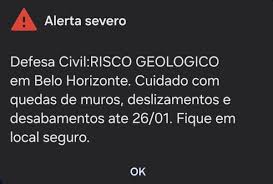Defesa Civil de BH emite alerta de risco geológico até 26 de janeiro