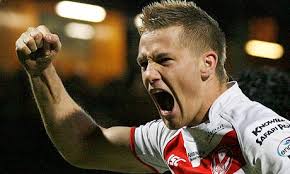 St Helens&#39; Jamie Foster, with two tries and five goals celebrates after his team&#39;s victory over Leeds. Photograph: Ed Sykes/Action Images - Jamie-Foster-Leeds-St-Hel-007
