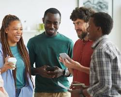 group of people talking and laughing