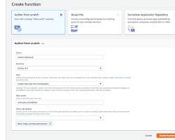 Image of AWS Lambda Create Function screen