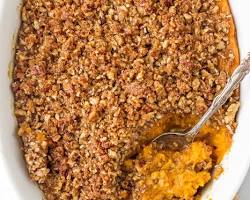 Pecan streusel topping on sweet potato filling