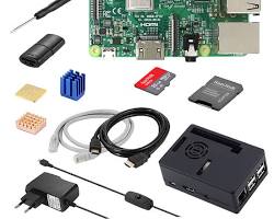 Image of Raspberry Pi with a microSD card and a power supply