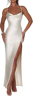 Amazon.com: Women Sexy Spaghetti Strap Lace Up Backless Maxi Dress V Neck Slim Party Satin Dress (Green, S) : Clothing, Shoes & Jewelry