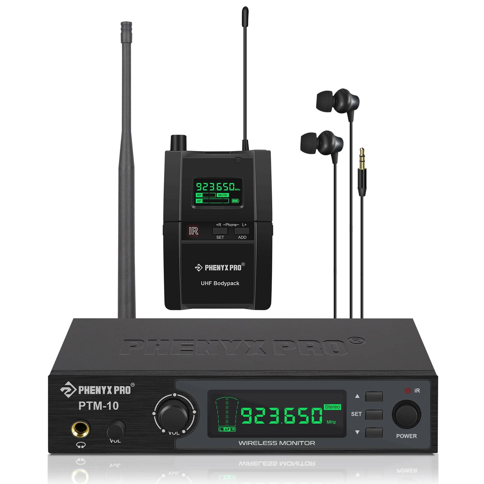 Phenyx Pro PTM-10-1B 900 UHF Stereo Wireless IEM In Ear Monitor System