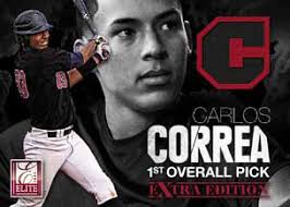 1st Overall Pick Jersey Checklist. Serial Numbered #/999. Carlos Correa. 2012 Panini Elite Extra Edition Baseball 1st Pick Image - 2012-Panini-Elite-Extra-Edition-Baseball-1st-Pick