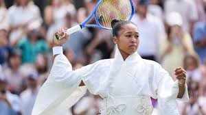 Naomi Osaka within Wimbledon dress code with all-white kimono outfit