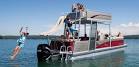 Driving with a waterslide on the pontoon boat -