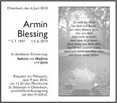 TA Armin Blessing Eislingen - Todesanzeigen - Südwest Presse Online
