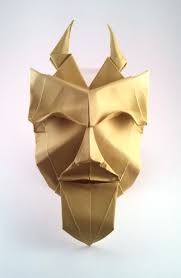 ... Origami Pan mask by Kunihiko Kasahara Wet-folded from a square of art paper by - P_Pan_Mask_Kasahara_Creative