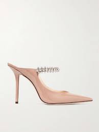 JIMMY CHOO Bing 100 crystal-embellished patent-leather mules ...