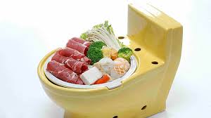 Image result for restaurant which sells food on plates like toilets equipment