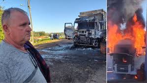 “Fizeram eu pular. Quando encostei, o caminhão pegou fogo”