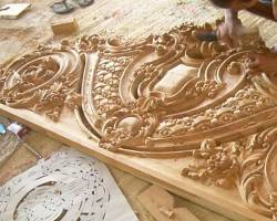 jepara wood carving on teak wood handcrafted close up, buatan AI