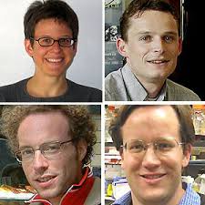 Top: theoretical physicist, Ilka Brunner (left) and biologist Lucas Pelkmans; bottom: Daniel Gerlich (left) and Patrick Meraldi, also biologists. - euryiaward-m