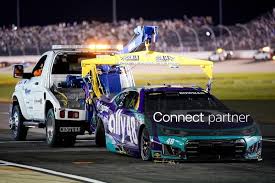 Licensable picture: NASCAR Cup Series driver Alex Bowman (48) is towed after a collision during the Cracker Barrel 400 at Nashville Superspeedway in