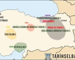 Milli Mücadele dönemi cemiyetler haritası ve Milli Cemiyetler listesi resmi