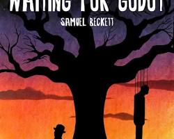 Samuel Beckett Waiting for Godot minimalist theatrical illustration postmodernism, AI generated