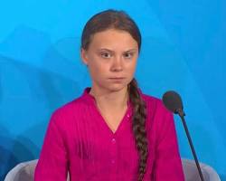 Image of Greta Thunberg delivering passionate speech