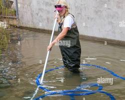 Image of zookeeper cleaning up after an animal