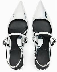 DREAMCIA Metallic Silver Slingback Heels for Women,Women's Slingback Kitten Heel with Pointed Toe Heels Buckle Strap Pumps - Product from Amazon.com