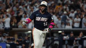 Luis Campusano celebrates after hitting a walk-off home run for the San Diego Padres