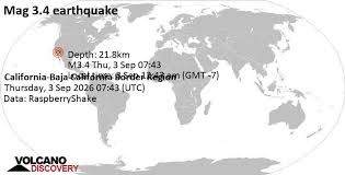 Terremoto leve mag. 3.4 (inconfirmado) - 41 km al suroeste de Mexicali, Baja California, México, Thursday 3 Sep 2026 a las 00:43 (GMT -7)