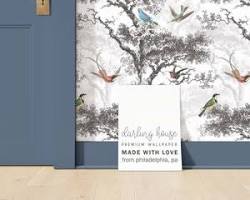 Image of Nursery school wallpaper with whimsical woodland scene