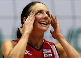 Kristin Richards of the US reacts during their women&#39;s volleyball match against Puerto Rico at the FIVB World Grand Prix in Rio de Janeiro August 1. - bs19