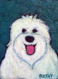 Contemporary Folk Art Pet Portrait Paintings » BZTAT Studios - Colorful and contemporary custom dog and cat portraits ... - havanese-white-dog-contemporary-folk-art-painting-animals-pets-bztat-lr