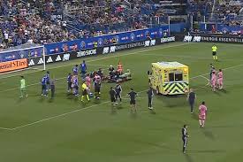 Lionel Messi teammate rushed off field in ambulance after frightening head collision